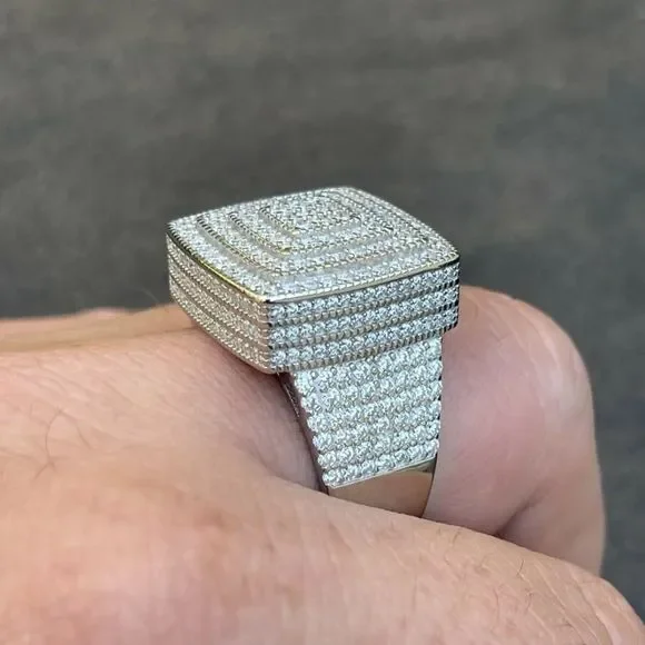 Men's Real 925 Silver Iced Hip Hop 5ct MOISSANITE RING Pass Diamond Test